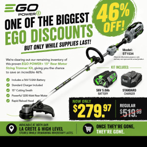 Save 46% on the EGO POWER+ 15" String Trimmer Kit While Supplies Last