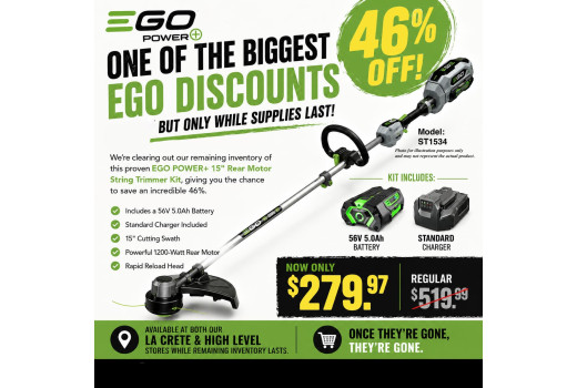 Save 46% on the EGO POWER+ 15" String Trimmer Kit While Supplies Last