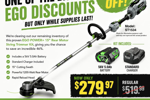 Save 46% on the EGO POWER+ 15" String Trimmer Kit While Supplies Last